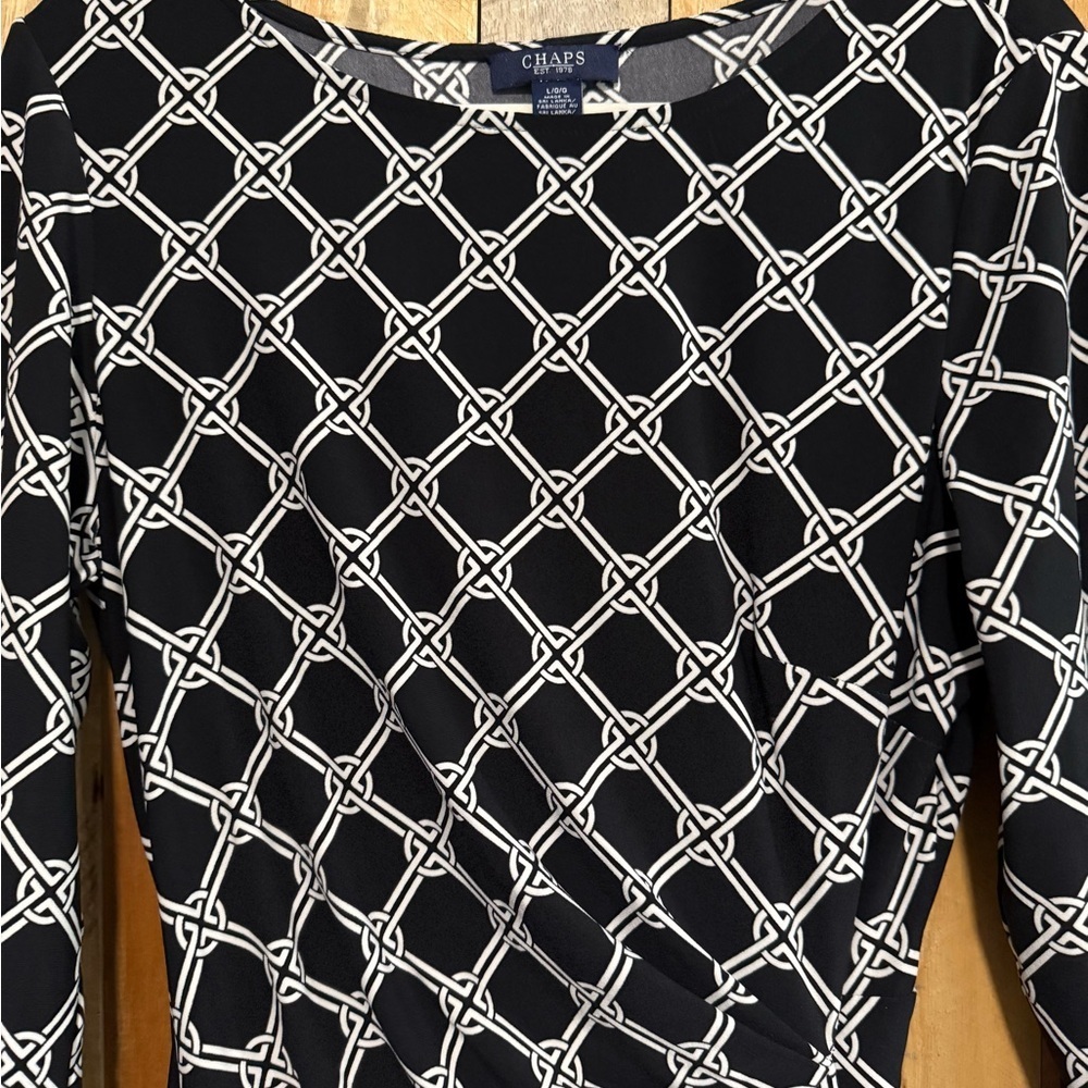 Chaps Black and White Geometric Long Sleeve Dress - Picture 5 of 10